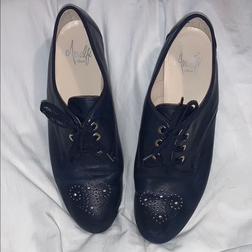 Amalfi Blue Flats with tied laces.